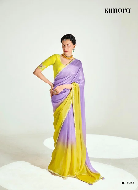 Lemon Yellow Colour Runway X Rangrez By Kimora Organza Tissue With Heavy Work Designer Saree S-2245